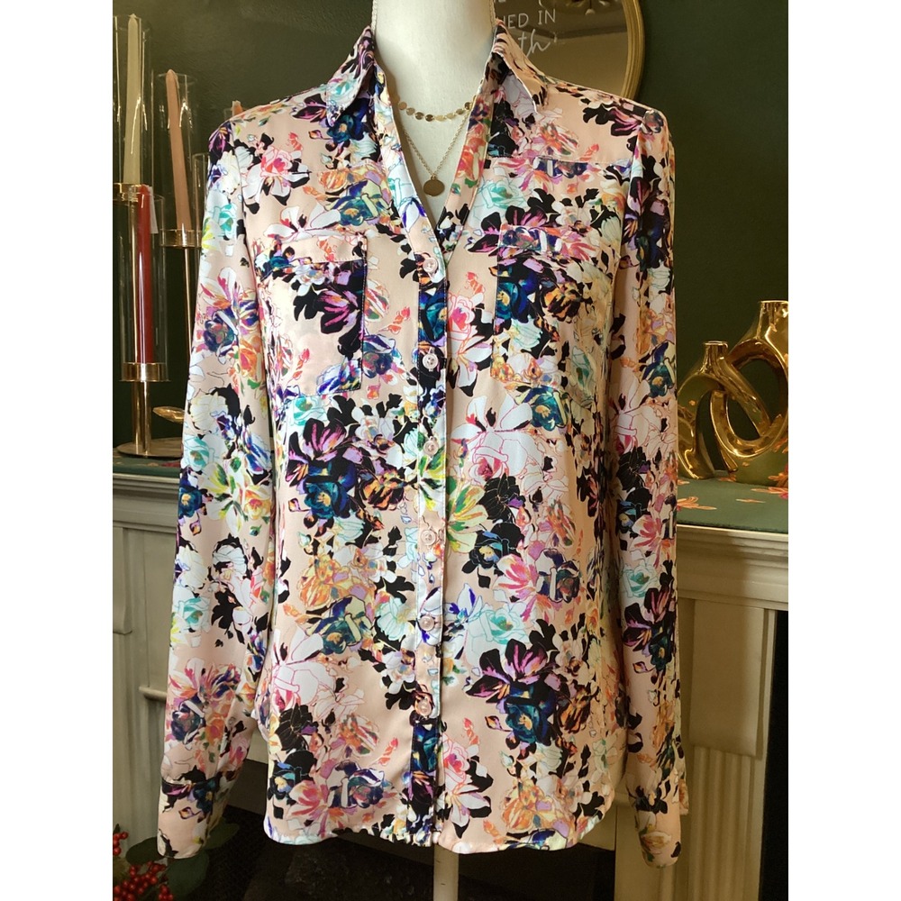Express The Portofino Shirt‎ Womens XS Floral Button Up Blouse Long Sleeve
